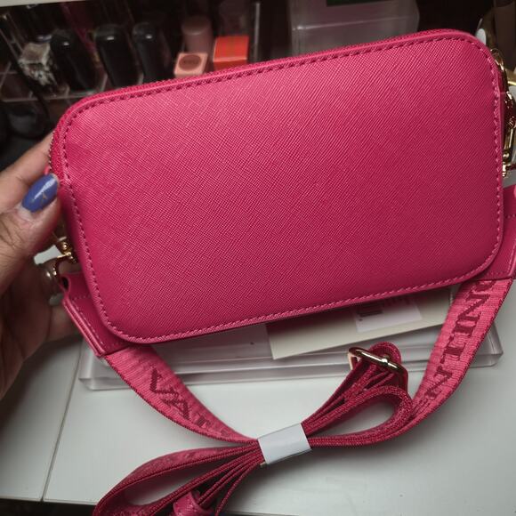 NWT Valentino Orlandi Pink Double Zip Cross body Camera Bag Logo Strap RV $159 - Picture 6 of 8